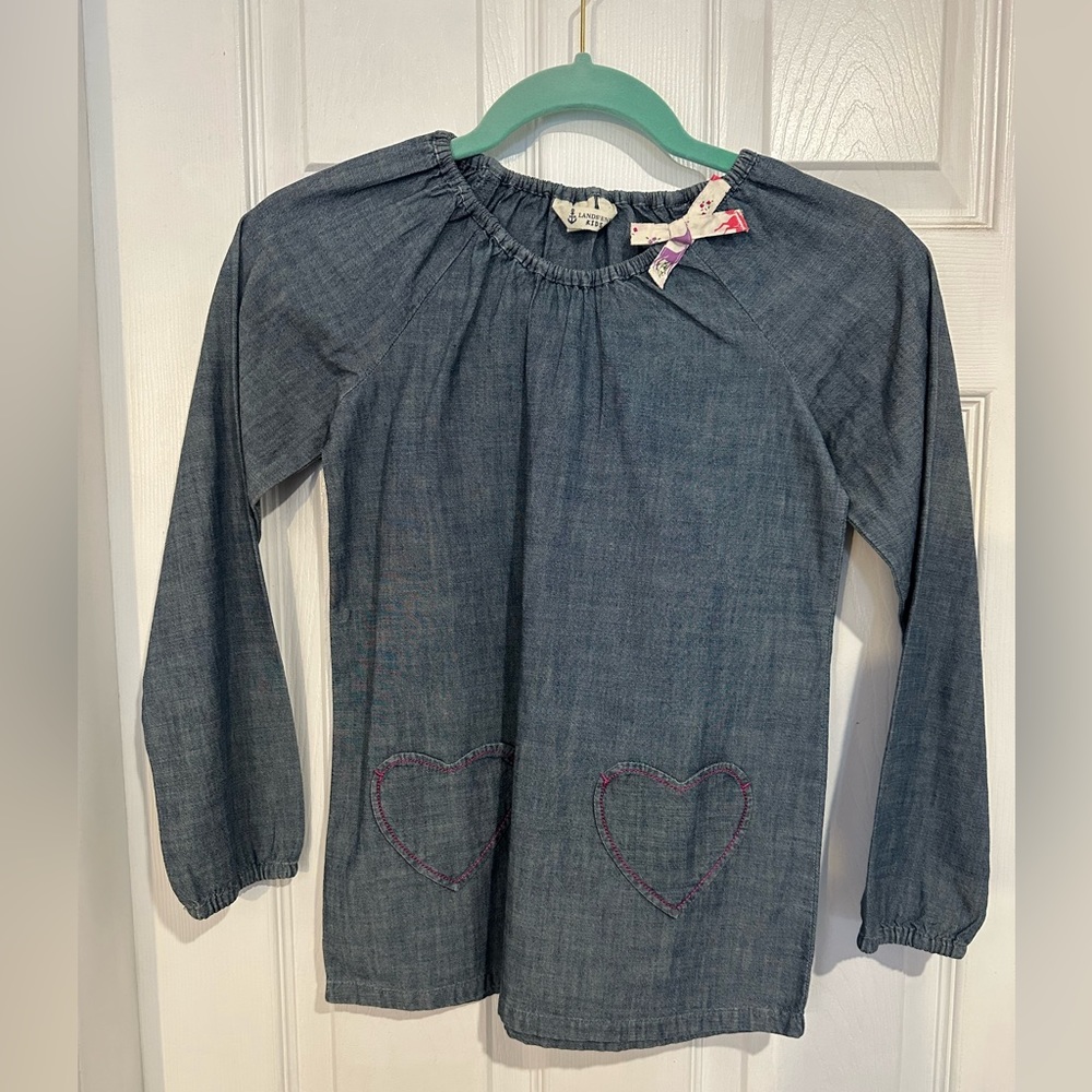 VGUC Lands End Kids Girls Denim Top Size 8